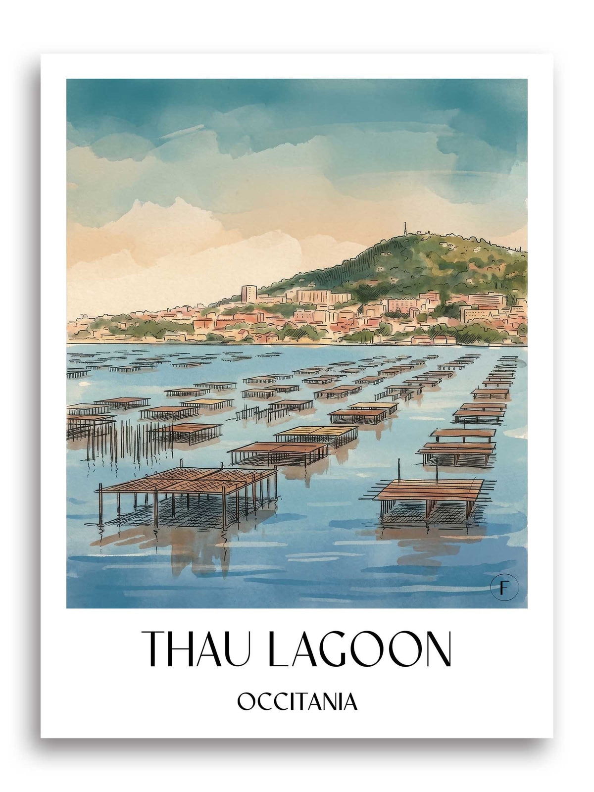 Étang de Thau Poster - Okzitanien - Frankreich Kunstdruck - Aquarell von A4 bis A1 - favplace