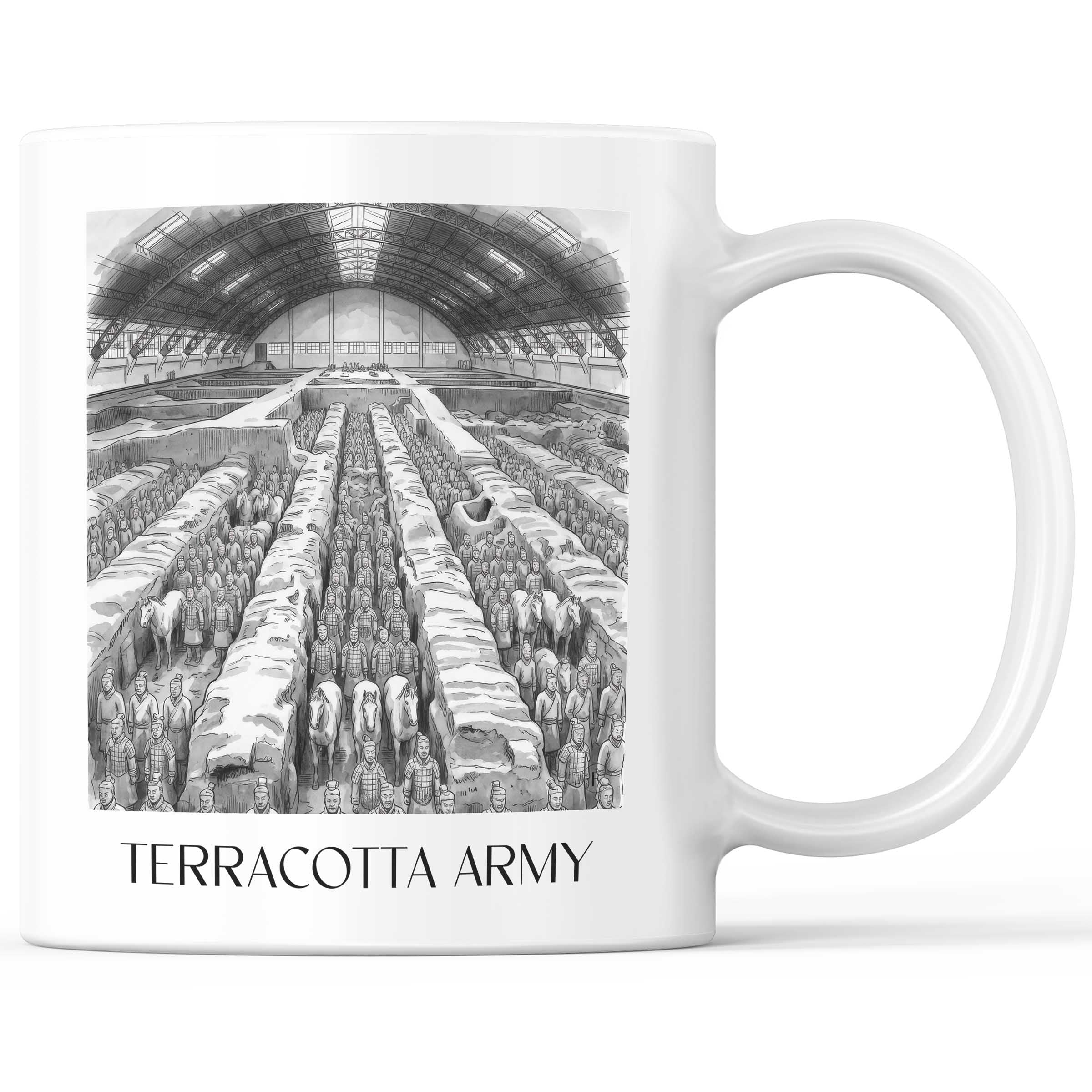 terrakotta Armee - China Becher - Kaffeetasse im Aquarell Schwarz-Weiß Stil - favplace