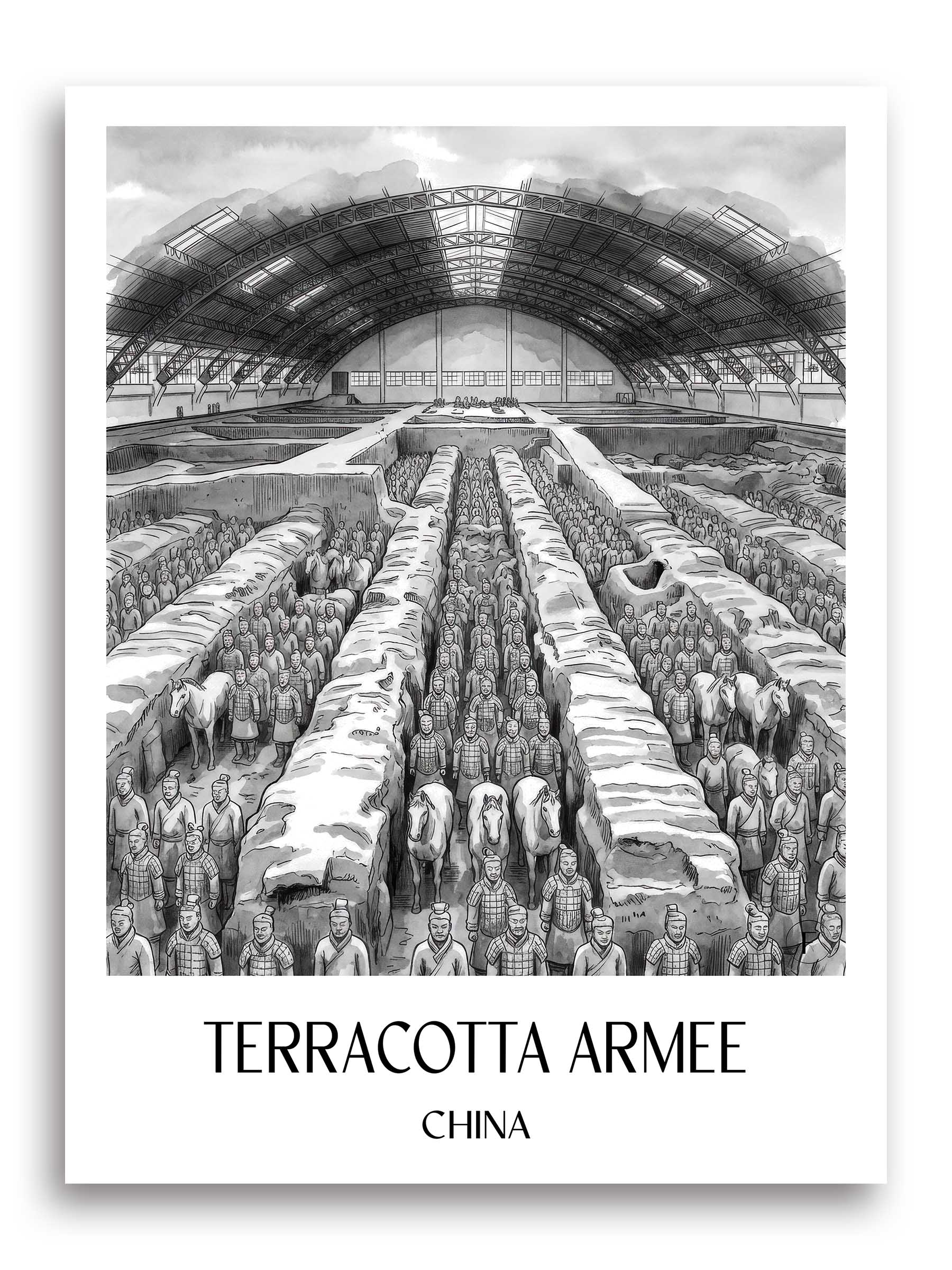 terrakotta-armee-china-poster-aquarell-schwarz-weiss