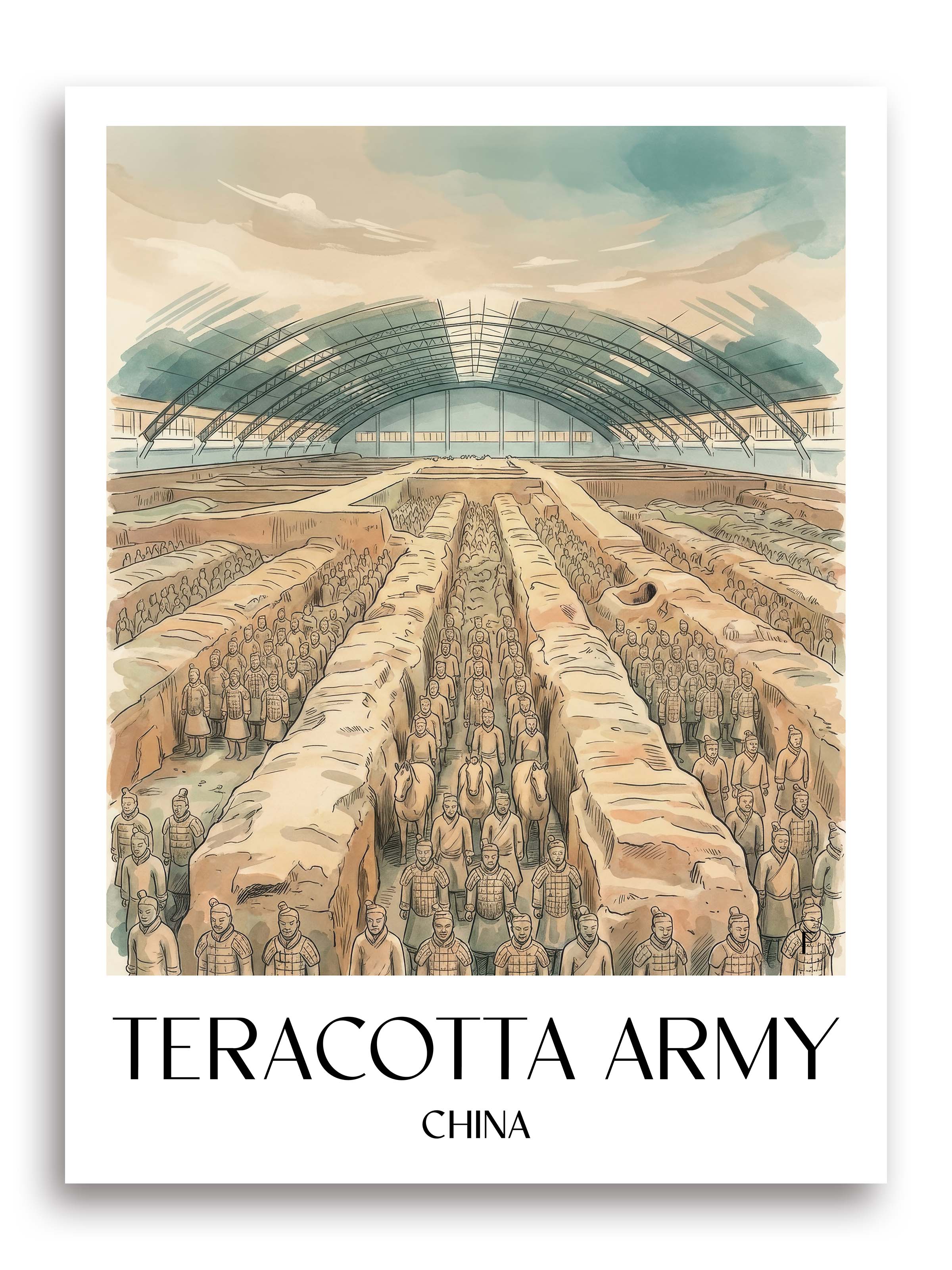 terrakotta Armee Poster - China Kunstdruck - Aquarell von A4 bis A1 - favplace