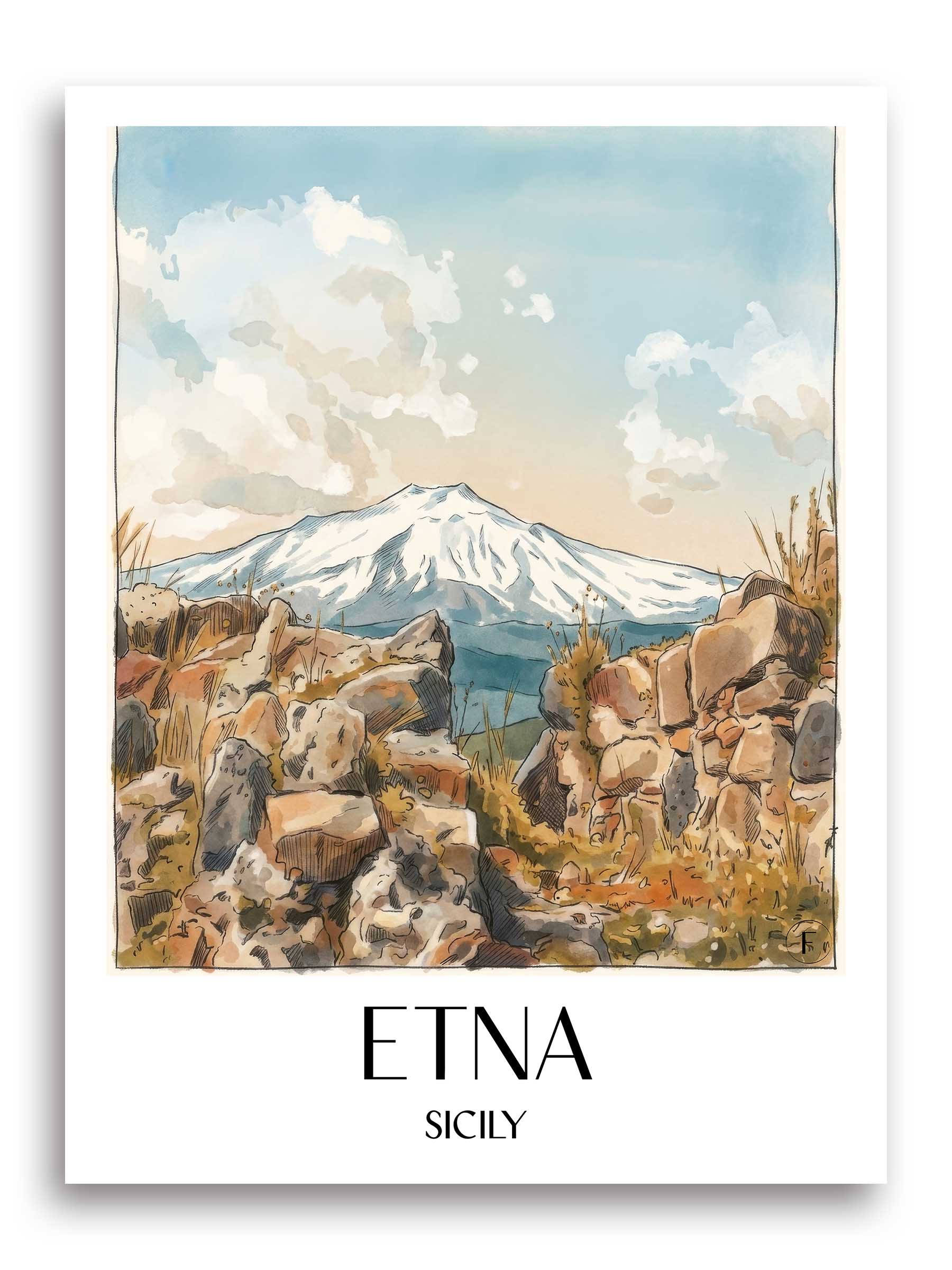 Ätna Poster - Sizilien - Italien Kunstdruck - Aquarell von A4 bis A1 - favplace