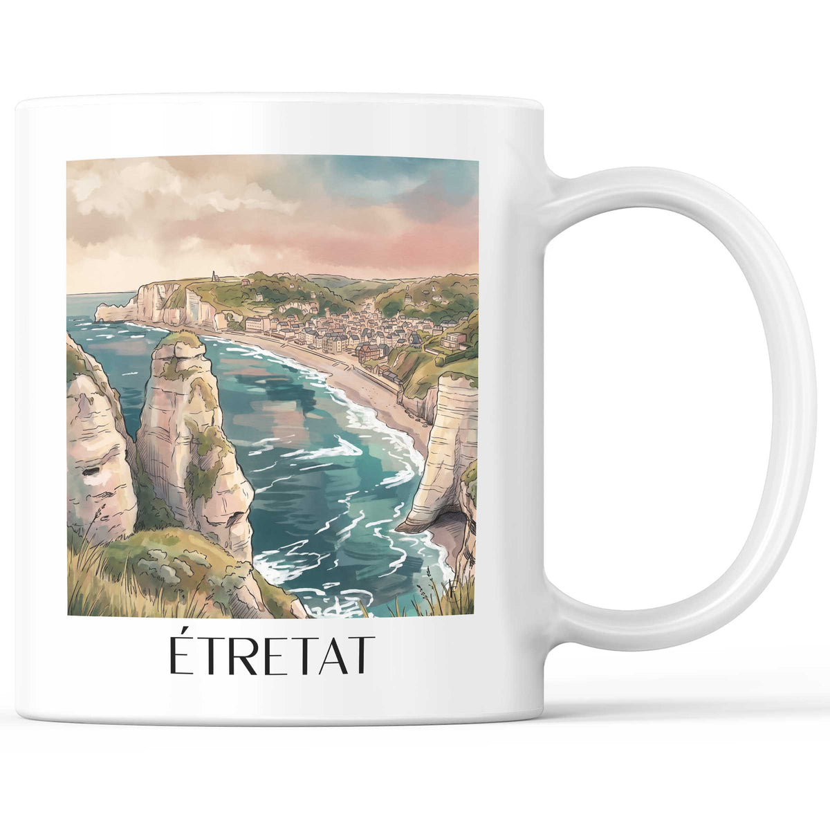 Étretat Kaffeebecher - Côte d'Albâtre - Frankreich Becher - Kaffeetasse im Aquarell Stil - favplace