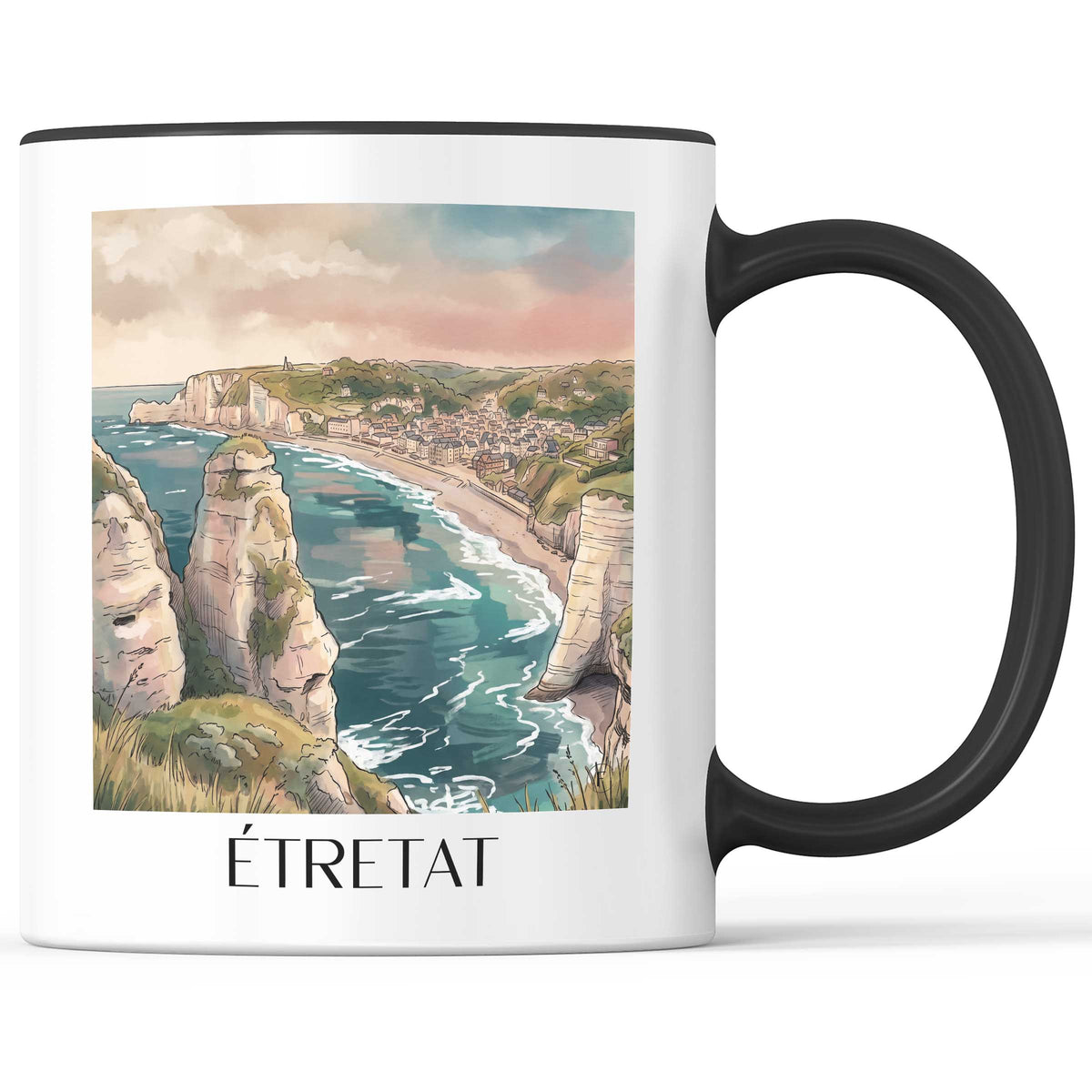 étretat-côte-d'albâtre-frankreich-kaffeebecher-aquarell