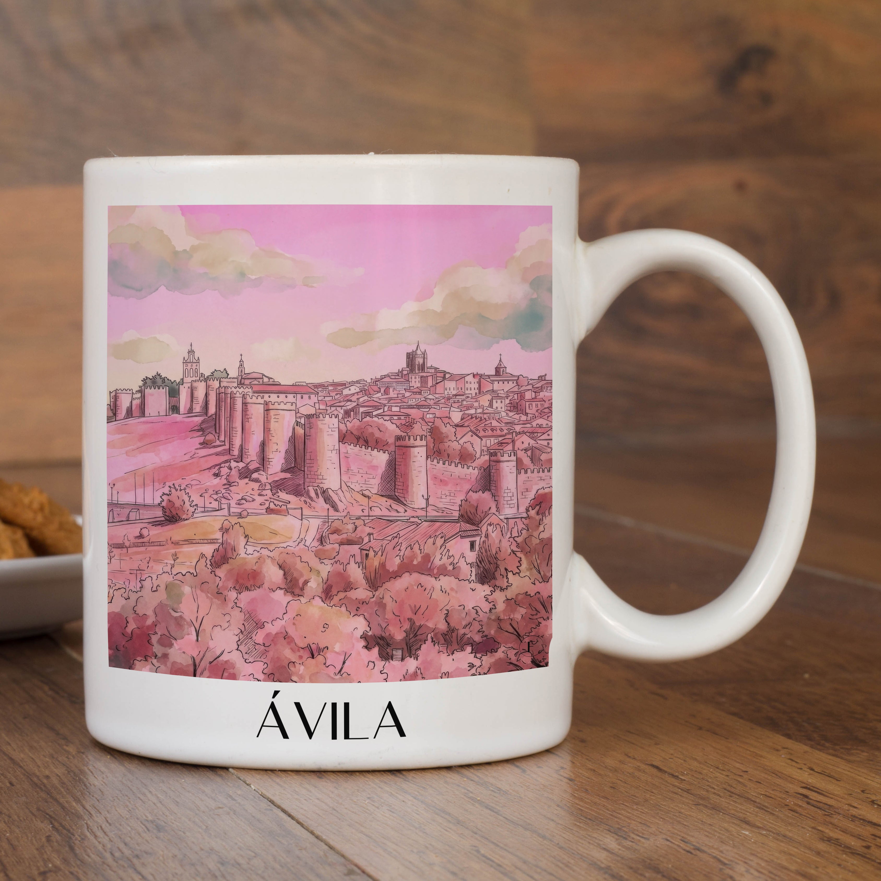 ávila-spanien-spanien-kaffeebecher-aquarell-pink-rosa