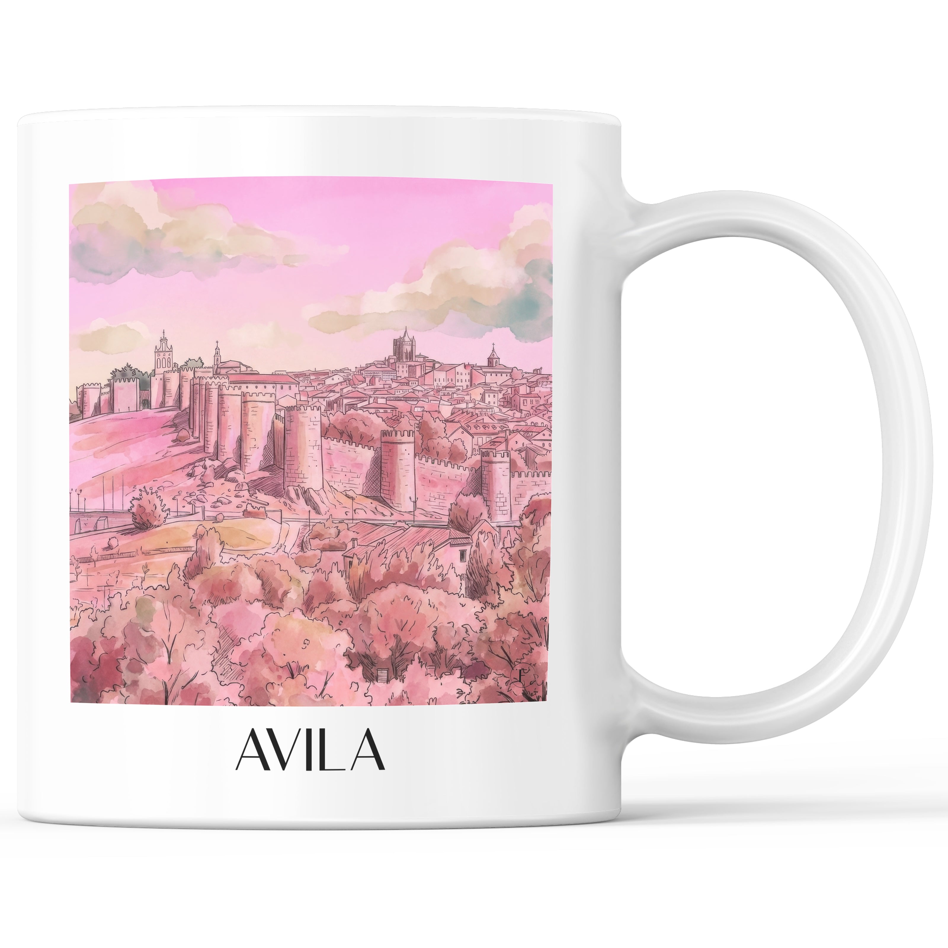 Ávila Kaffeebecher - Spanien - Spanien Becher - Kaffeetasse im Aquarell Pink Stil - favplace
