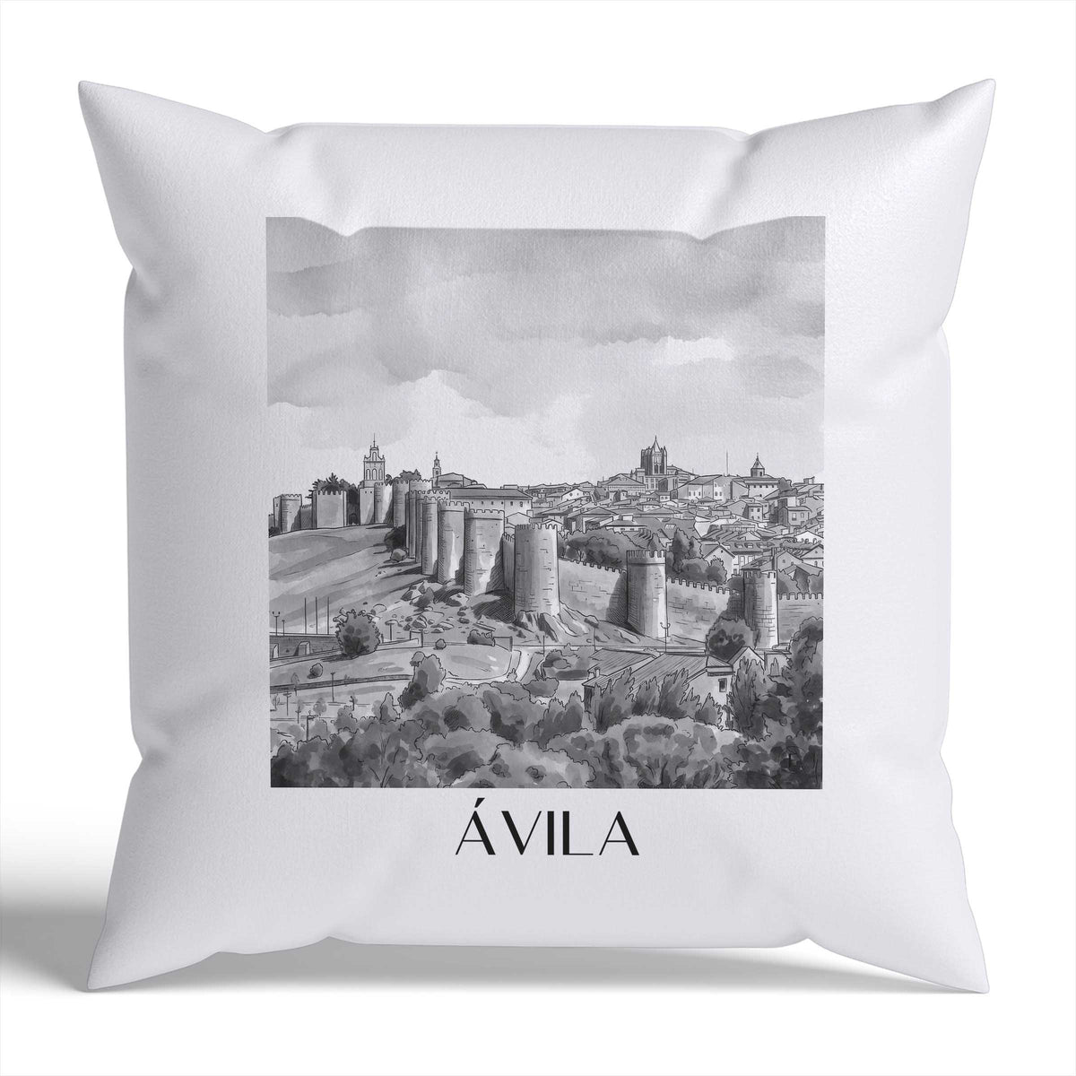 ávila-spanien-spanien-kissenbezug-aquarell-schwarz-weiss