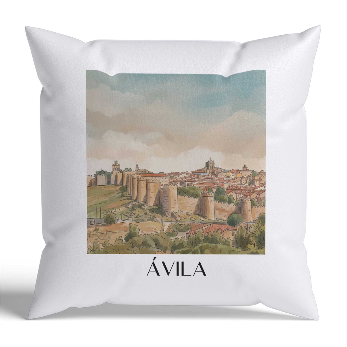 ávila-spanien-spanien-kissenbezug-aquarell
