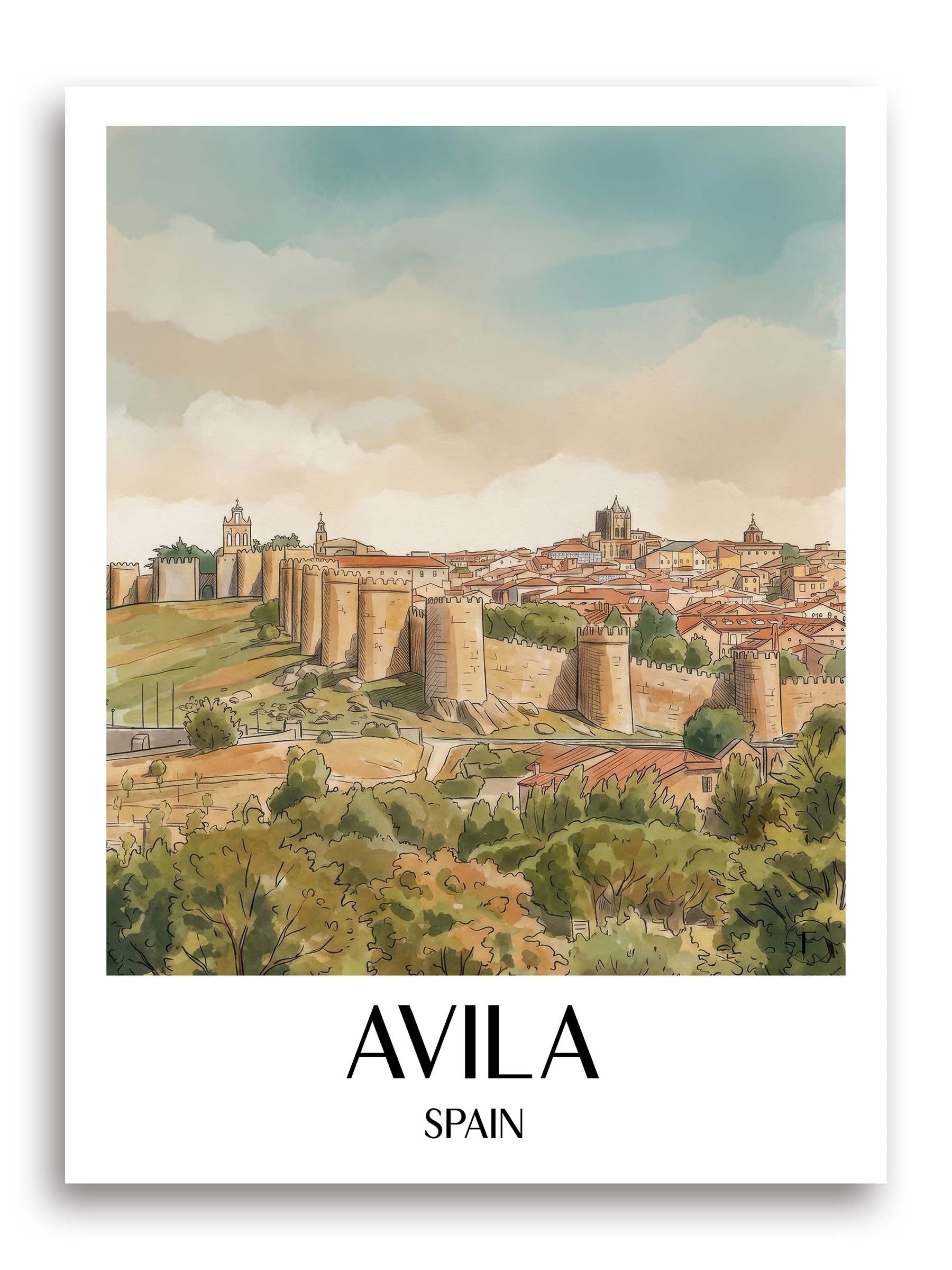 Ávila Poster - Spanien - Spanien Kunstdruck - Aquarell von A4 bis A1 - favplace