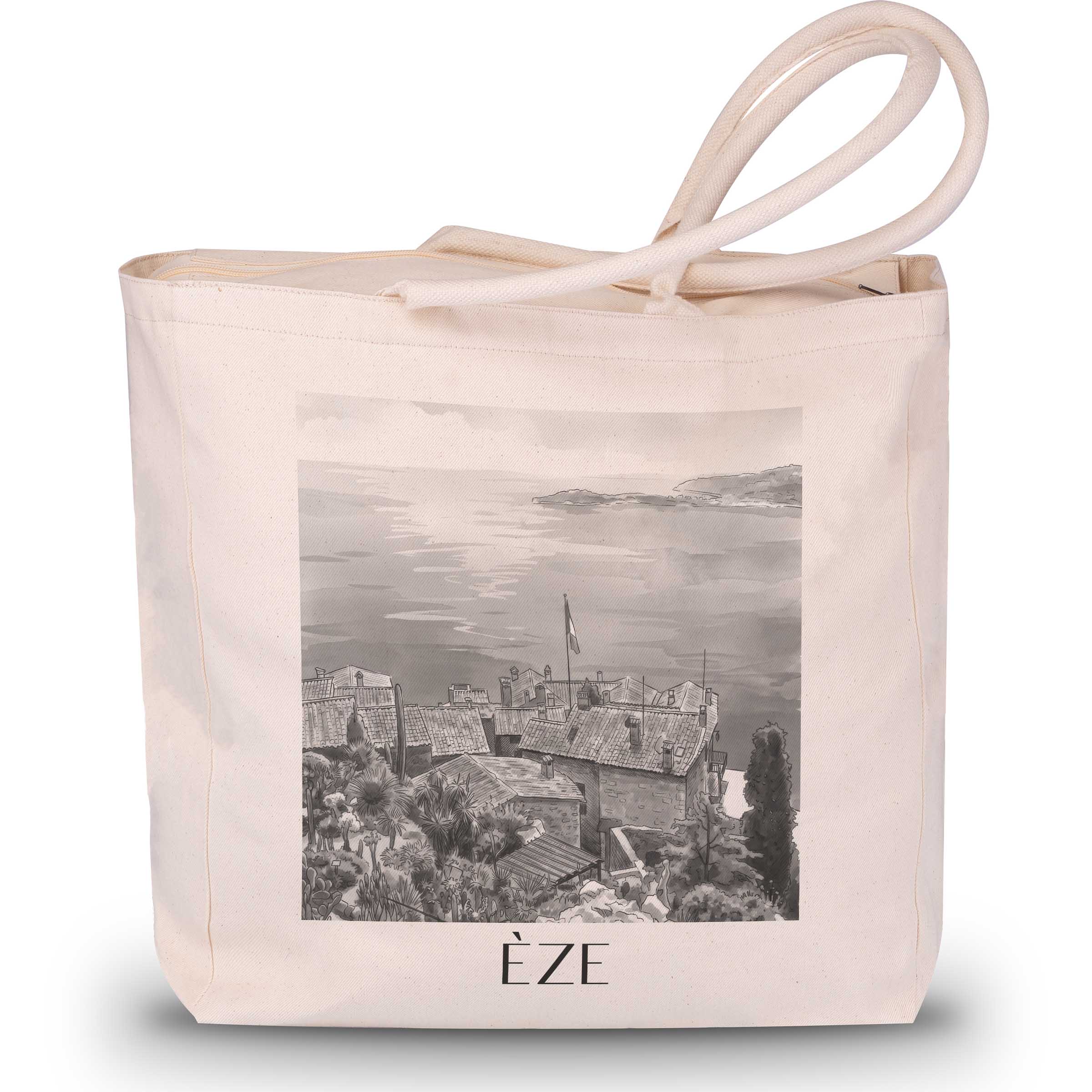 Èze - Frankreich Tote Bag - Einkaufstasche im Aquarell Schwarz-Weiß Stil - favplace