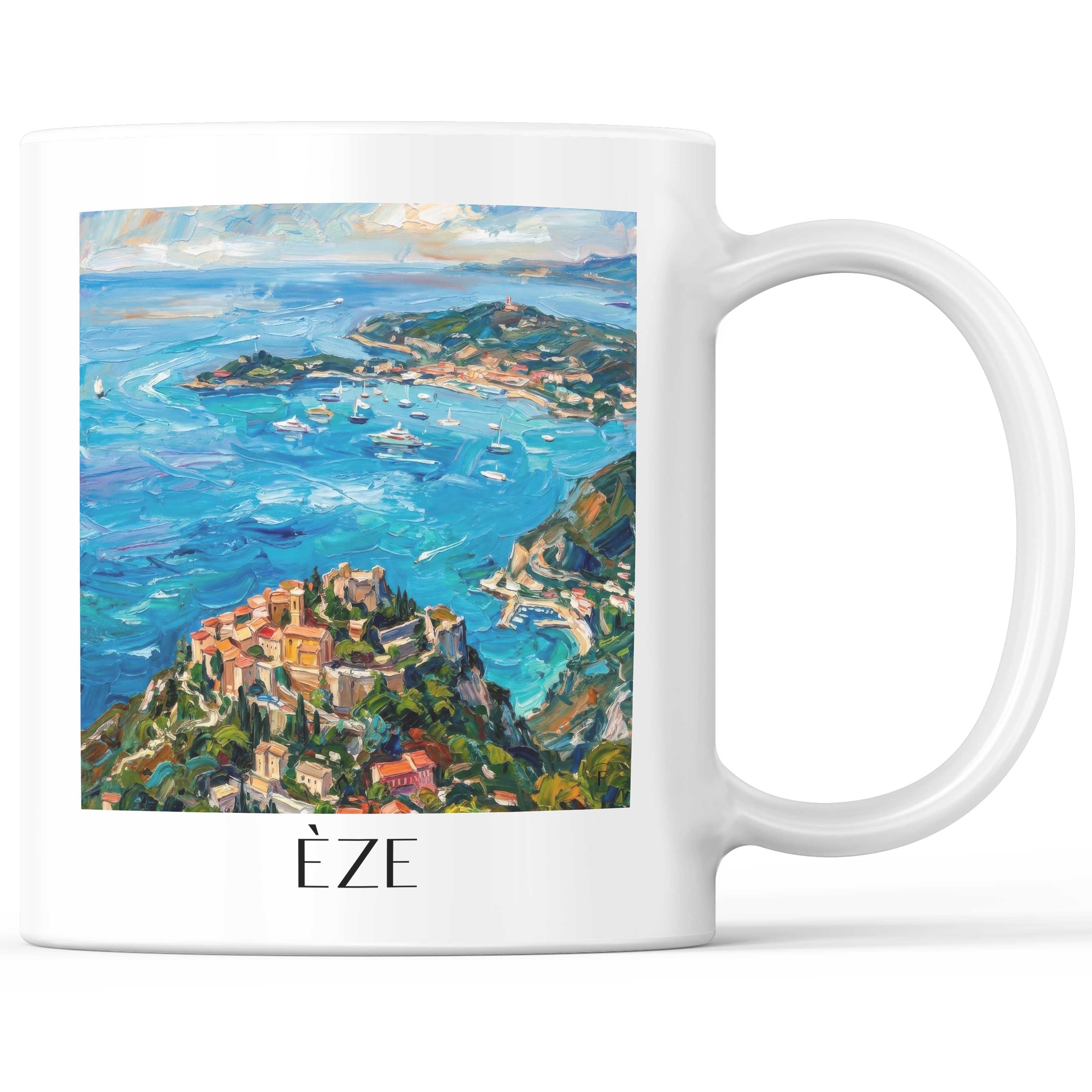 Èze Kaffeebecher - Côte d´Azur - Frankreich Becher - Kaffeetasse im Ölgemälde Stil - favplace