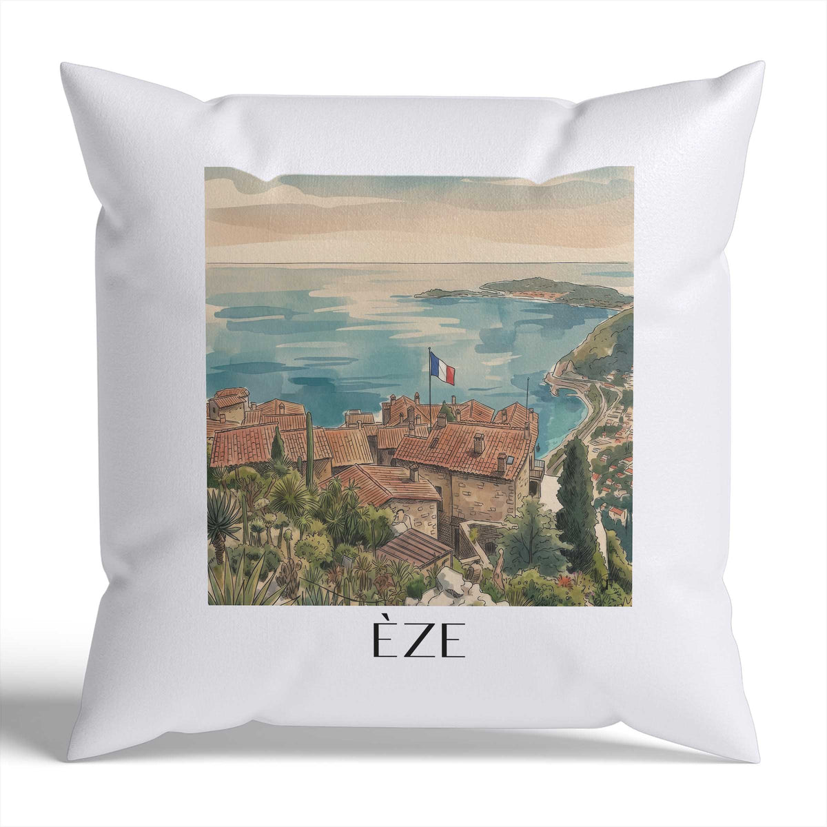èze-frankreich-frankreich-kissenbezug-aquarell
