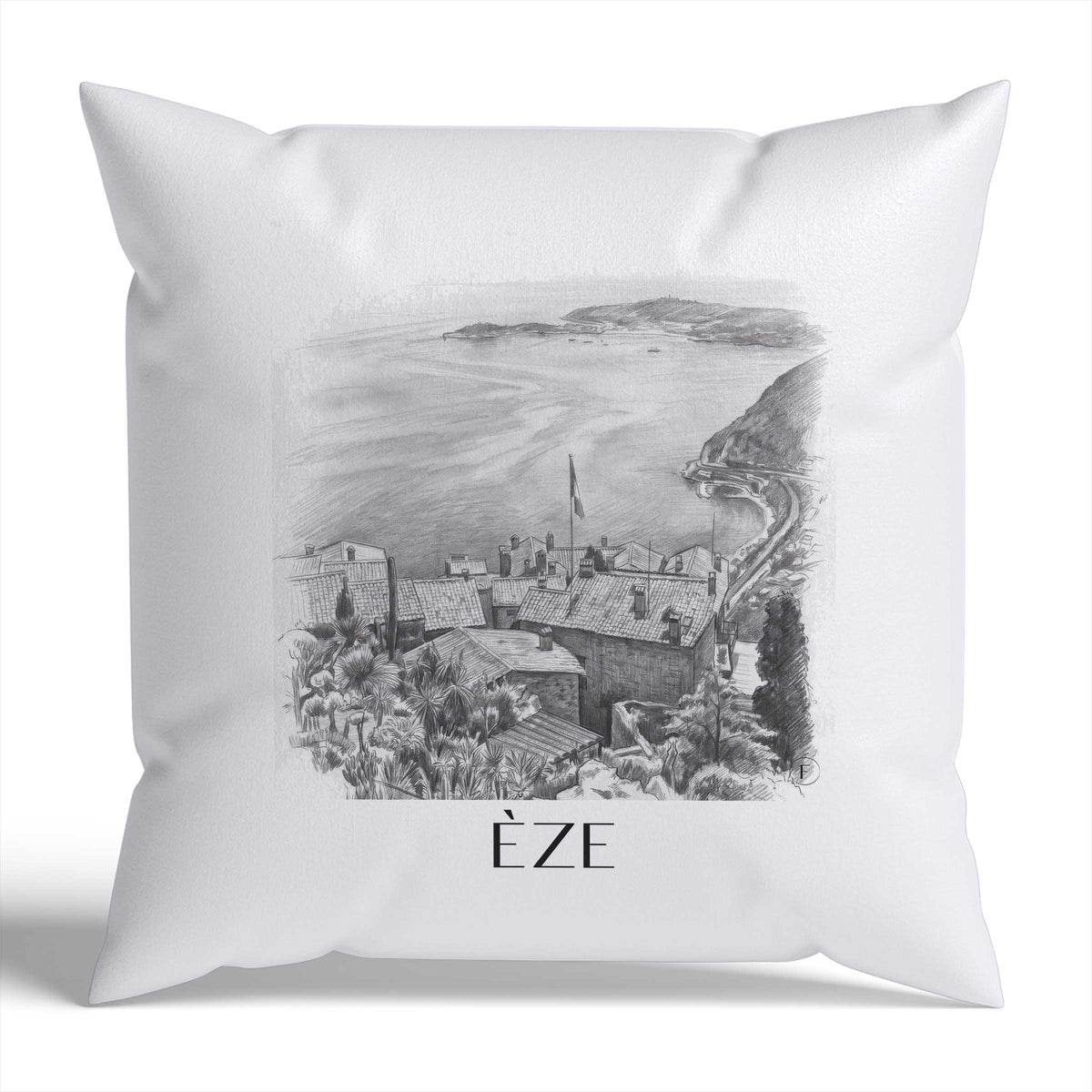 èze-frankreich-frankreich-kissenbezug-bleistift-zeichnung-drawing