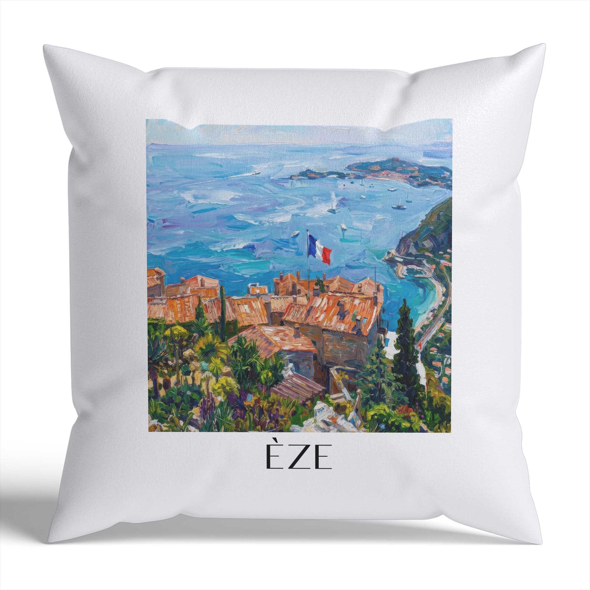 Èze Kissenhülle - Zierkissen Bezug - Frankreich - Frankreich Kissen bzw. Kissenbezug im Ölgemälde Stil - favplace