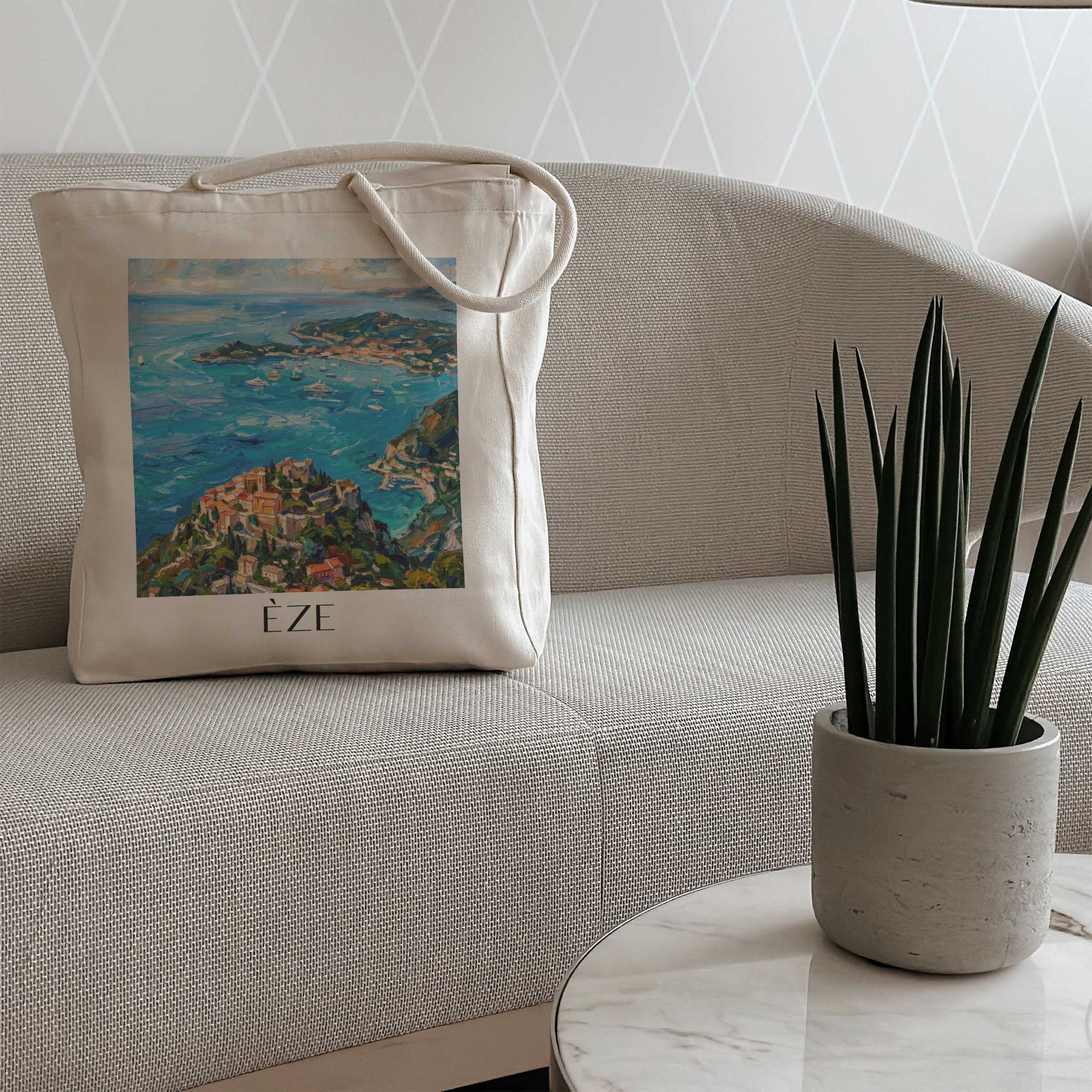 èze--côte-d´azur-frankreich-einkaufstasche-oil-painting-oelgemaelde