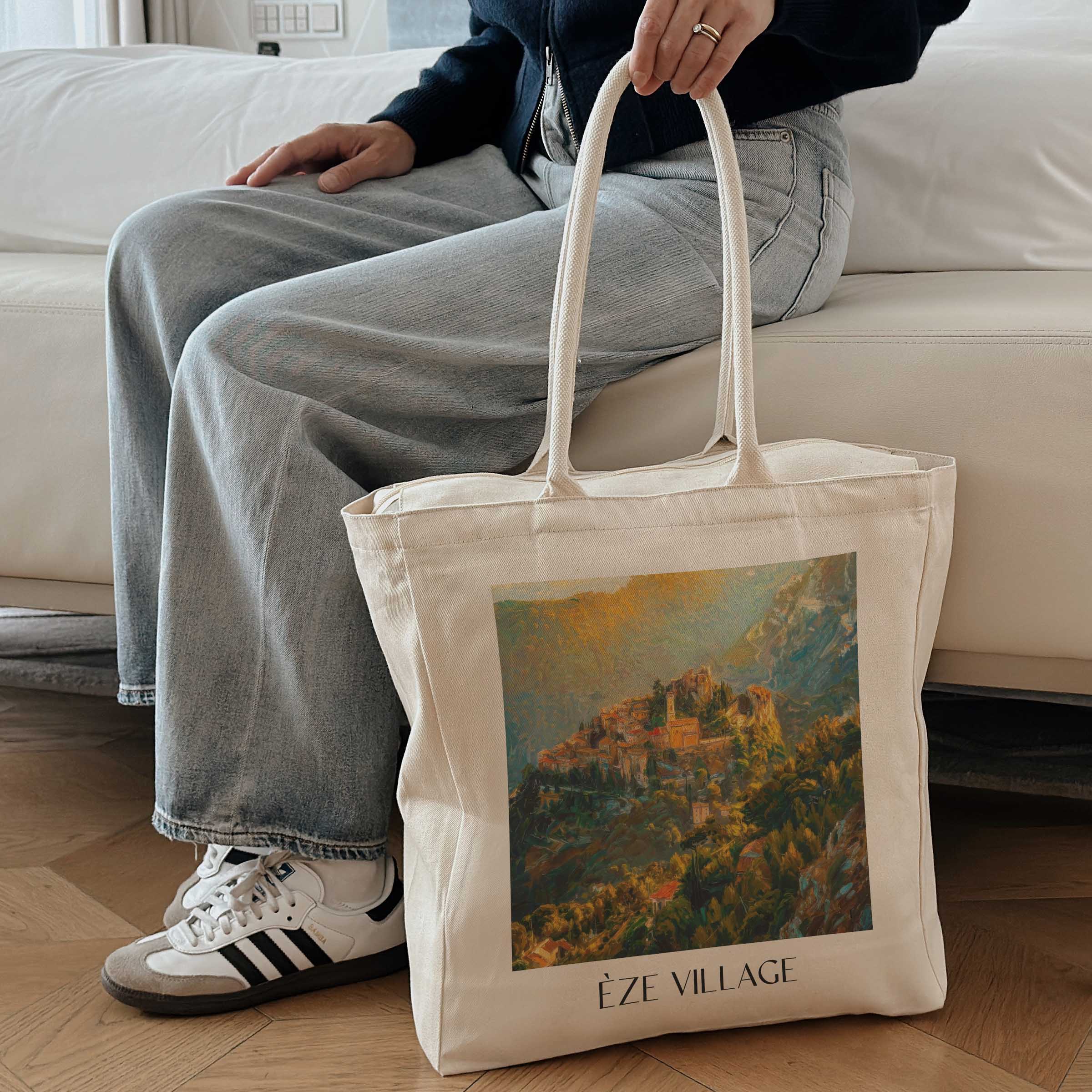 èze-village-côte-d´azur-frankreich-einkaufstasche-oil-painting-oelgemaelde